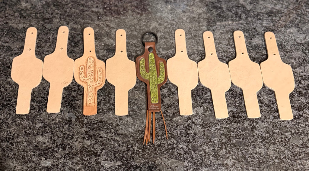 Handcrafted Leather Cactus Keychain with Fringe