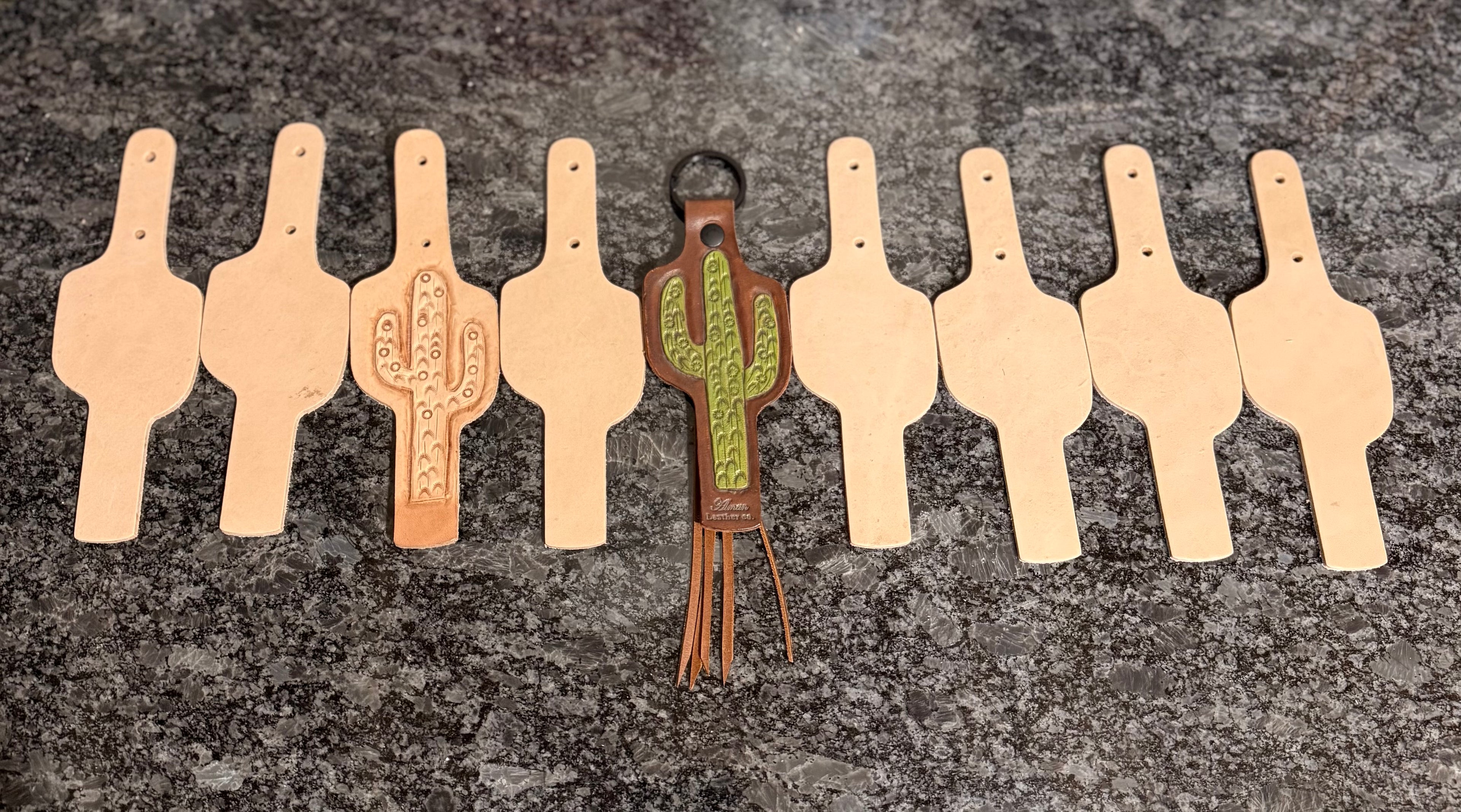Handcrafted Leather Cactus Keychain with Fringe