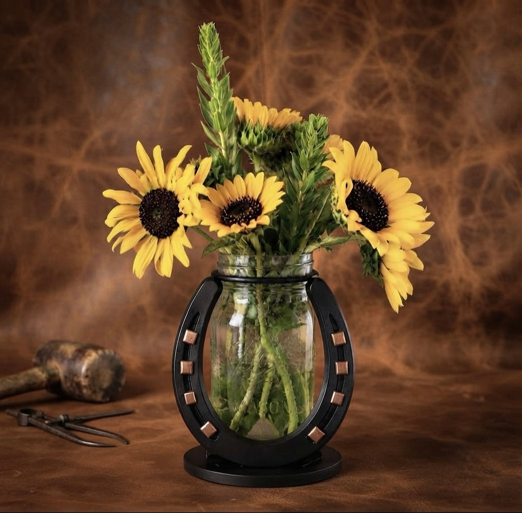 Handcrafted Horseshoe Mason Jar Vase – Rustic Western Decor