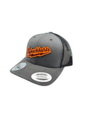 Gray cap with orange logo on a white background